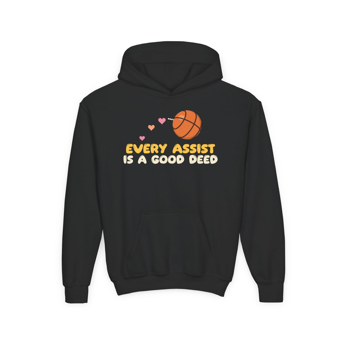Every Assist Is A Good Deed Muslim Kids Hoodie | Muslim Kids Basketball Every Assist Is A Good Deed Hearts | AdabStars Islamic Kids Apparel