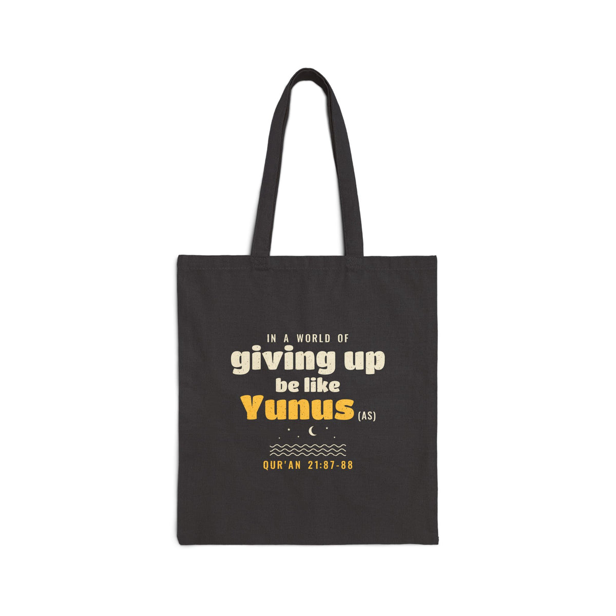Be Like Yunus (AS) Canvas Tote Bag in Black, double-sided print – AdabStars