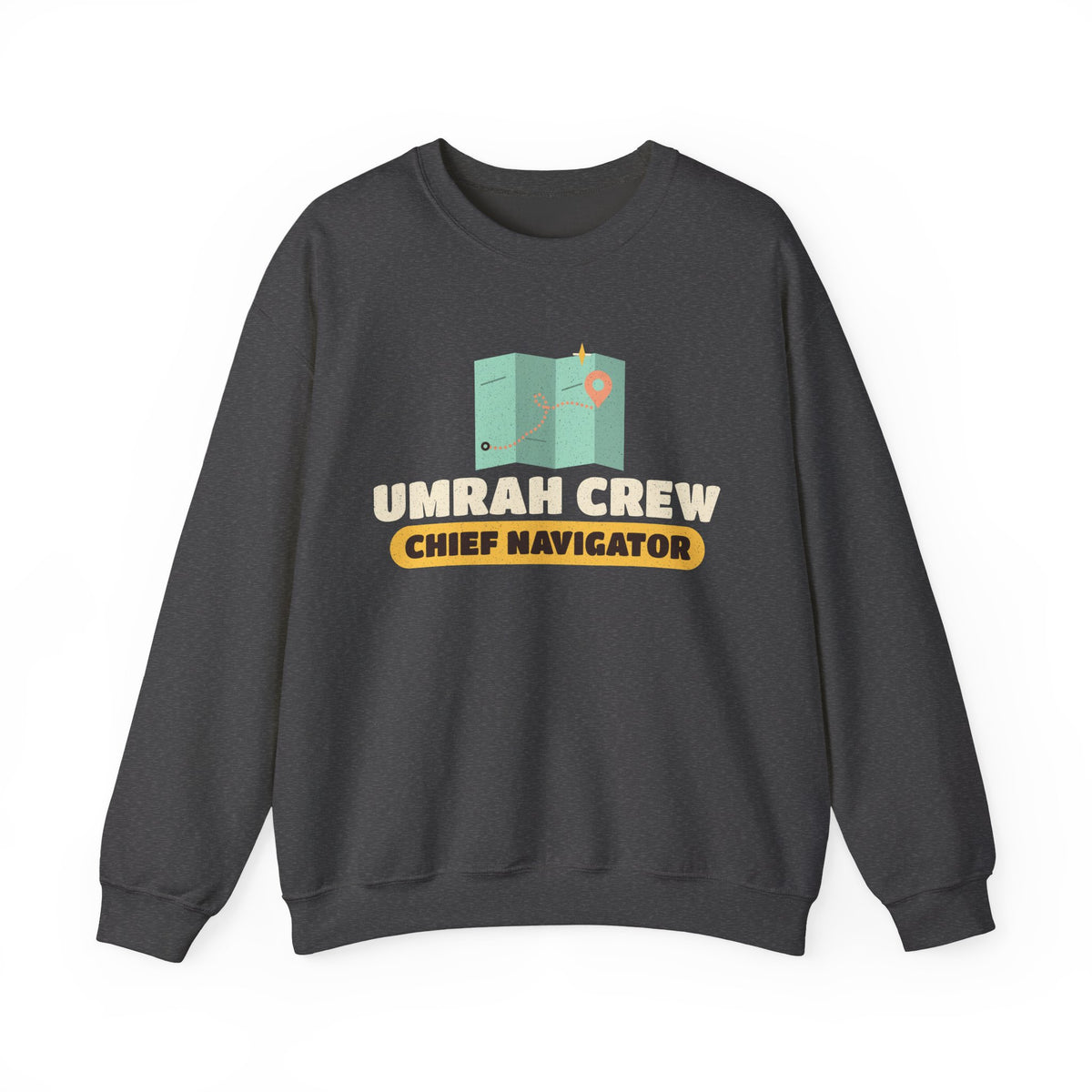 Umrah Crew Chief Navigator Islamic Crewneck Sweatshirt | Folded Map Muslim Group Travel Route | AdabStars Islamic Apparel