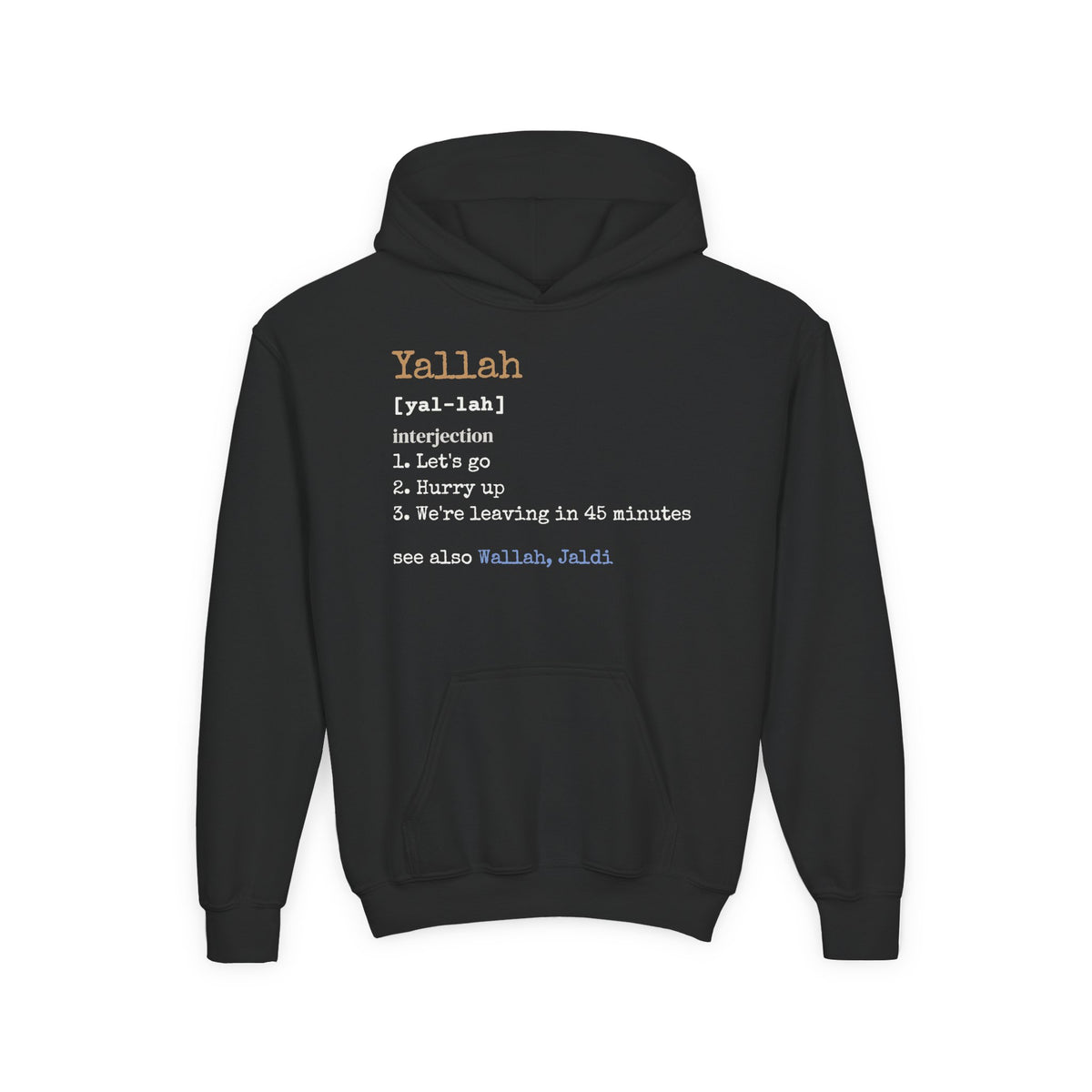 Yallah Definition Islamic Kids Hoodie in Black – AdabStars