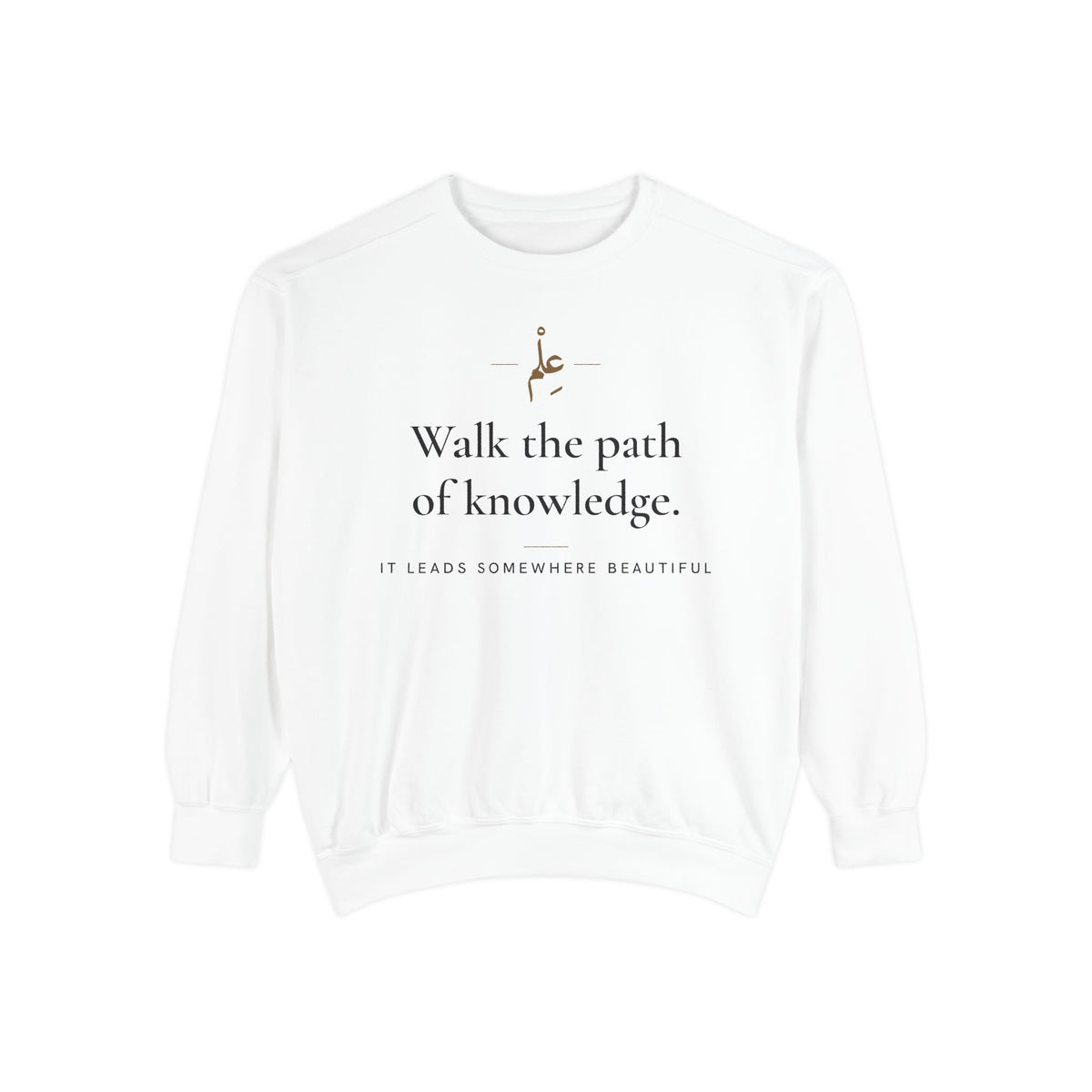 Walk the path of knowledge Islamic Premium Sweatshirt in White, front and back print – AdabStars