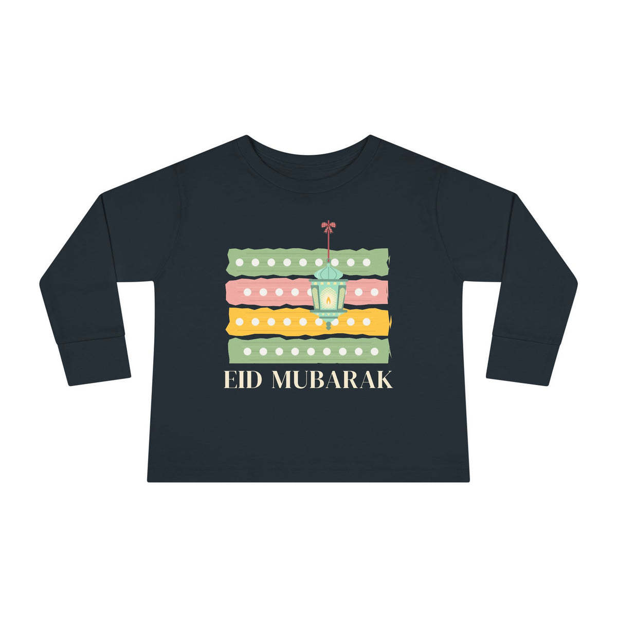 Eid Mubarak Polka Stripes Toddler Long Sleeve Shirt in Black – AdabStars