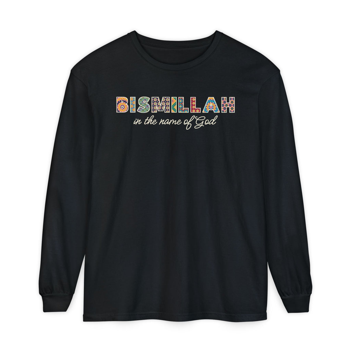Bismillah Patterned Letters Islamic Heavyweight Long Sleeve Shirt in Black – AdabStars