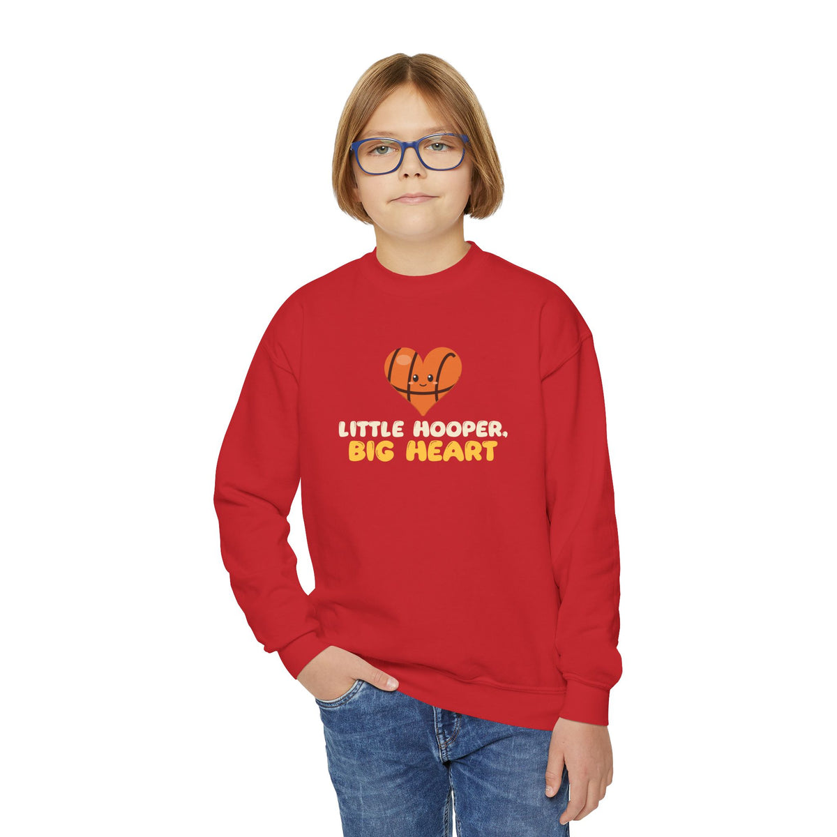Little Hooper, Big Heart Muslim Kids Sweatshirt | Kids Basketball Little Hooper Big Heart Ball Character | AdabStars Islamic Kids Apparel