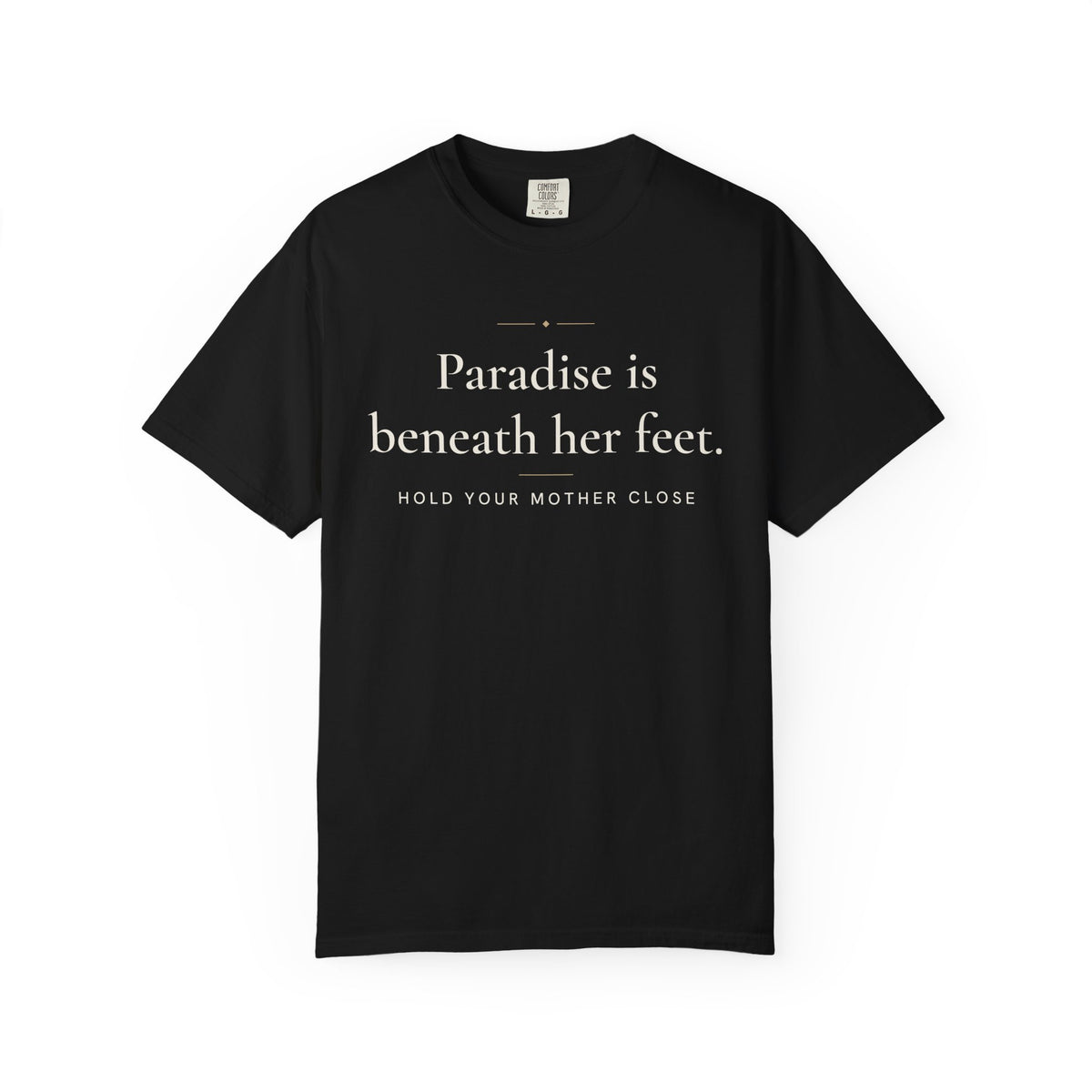 Paradise is beneath her feet Islamic Heavyweight T-Shirt in Black, front and back print – AdabStars