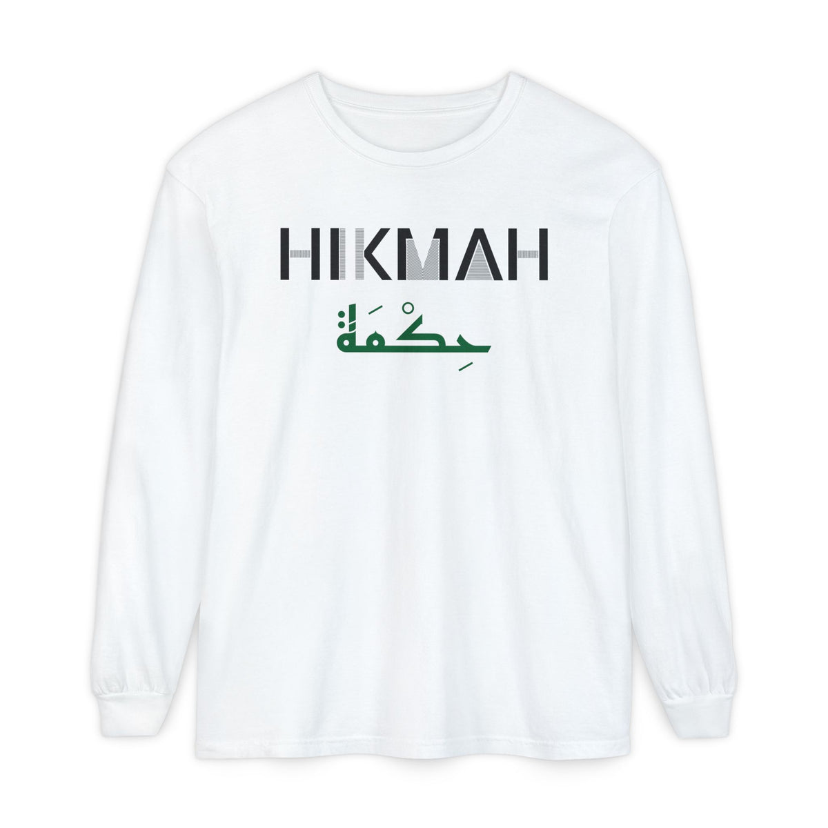 Hikmah Dual Language Islamic Heavyweight Long Sleeve Shirt in White – AdabStars