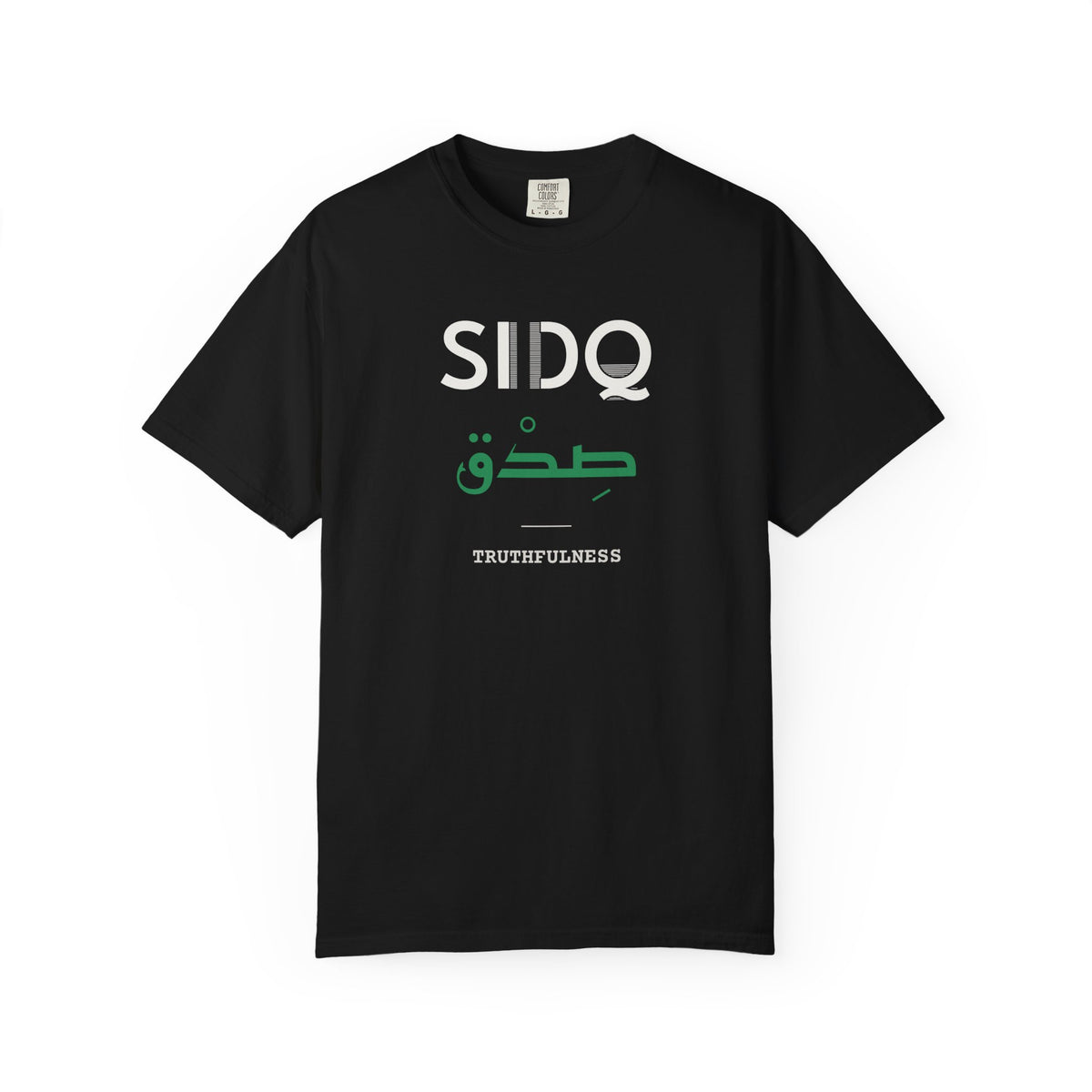 Sidq Dual Language with English Meaning Islamic Heavyweight T-Shirt in Black – AdabStars