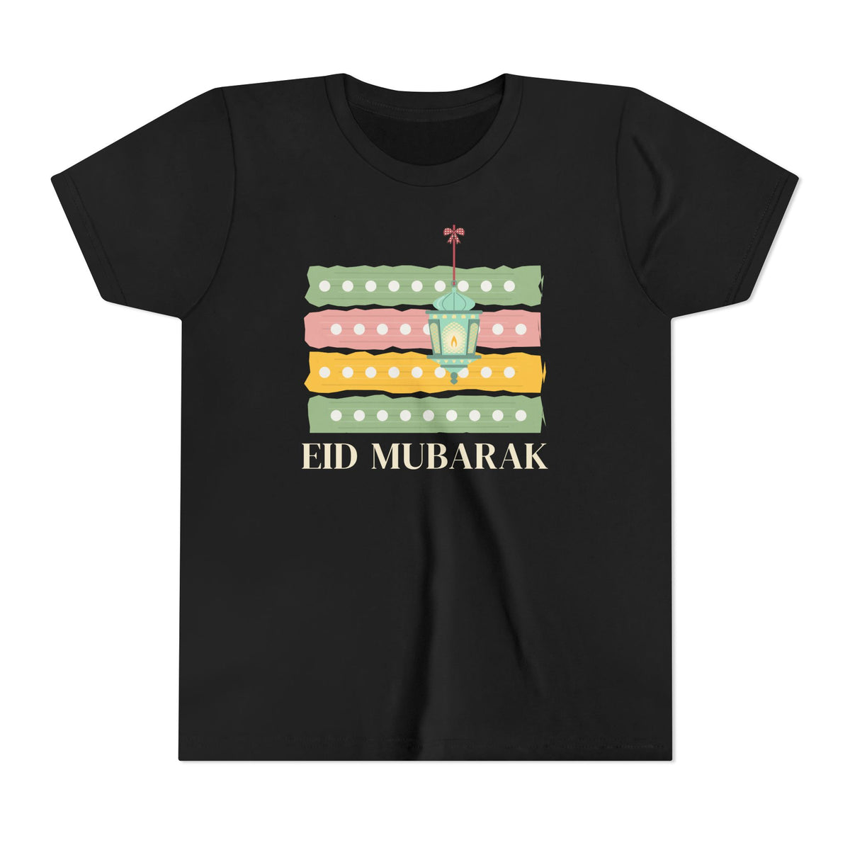 Eid Mubarak Polka Stripes Kids T-Shirt in Black – AdabStars