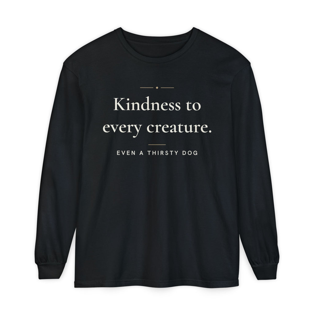 Kindness to every creature Islamic Heavyweight Long Sleeve Shirt in Black, front and back print – AdabStars