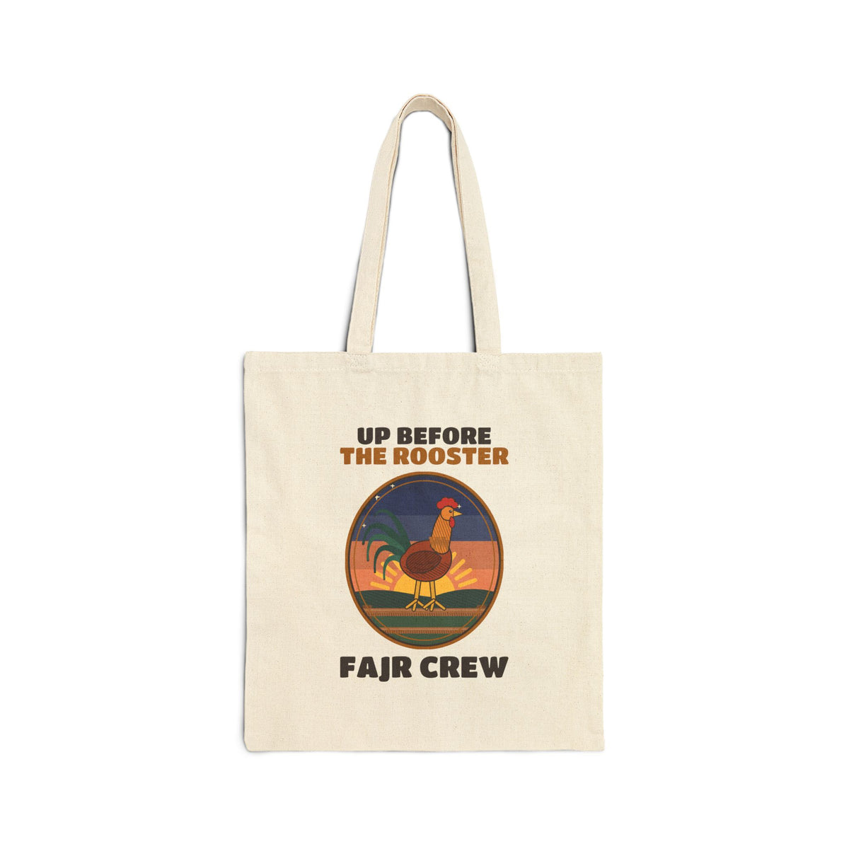 Up Before the Rooster Islamic Canvas Tote Bag in Natural, double-sided print – AdabStars