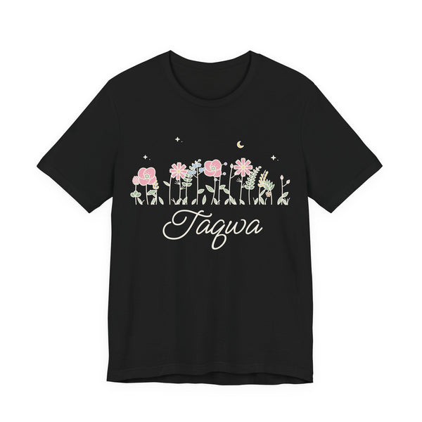 Taqwa Meadow Flowers Islamic Unisex T-Shirt in Black – AdabStars