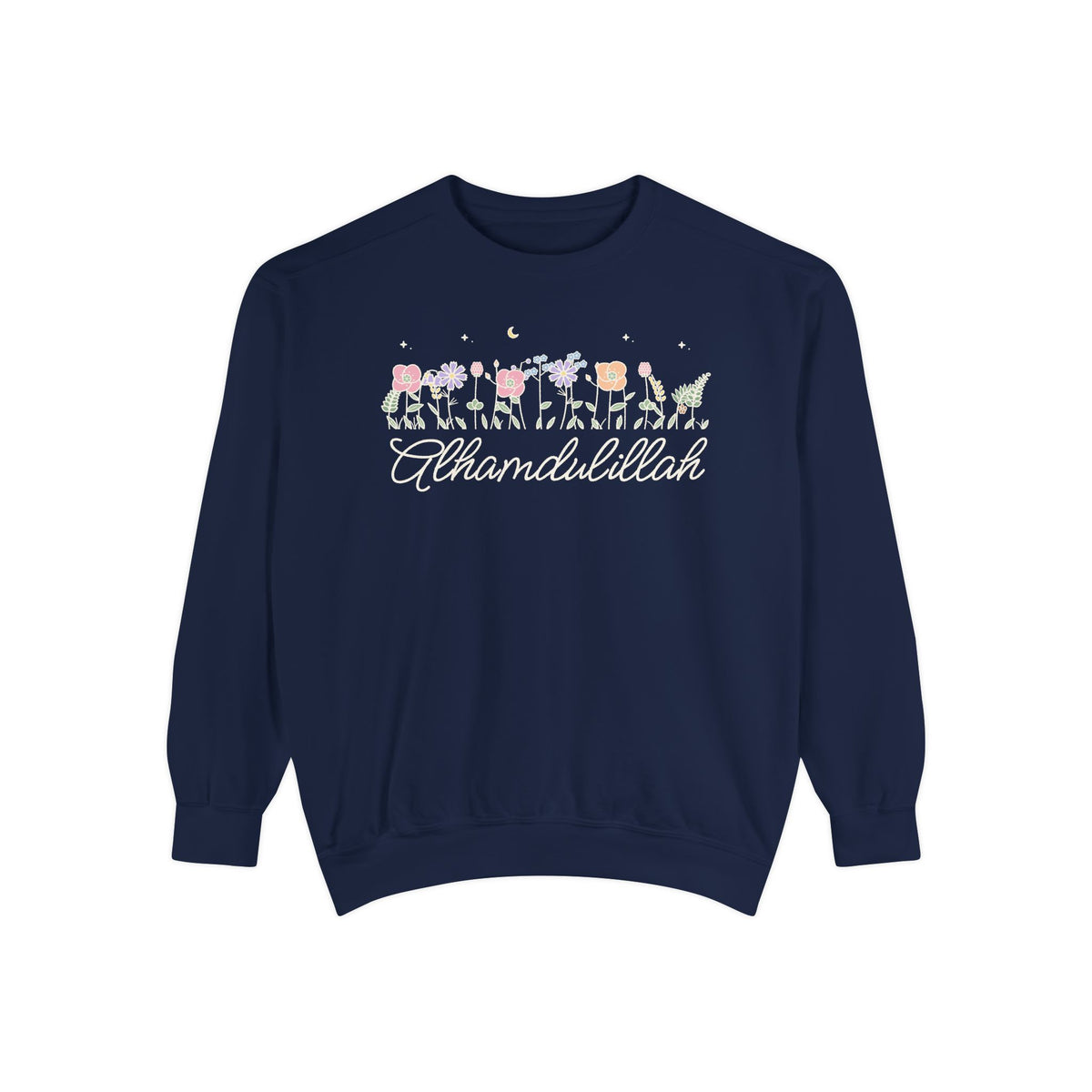 Alhamdulillah Meadow Flowers Islamic Premium Sweatshirt in True Navy – AdabStars