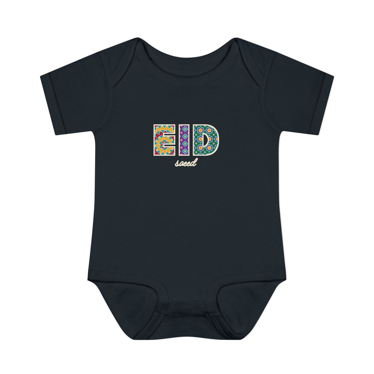 Eid Saeed Patterned Letters Baby Bodysuit in Black – AdabStars