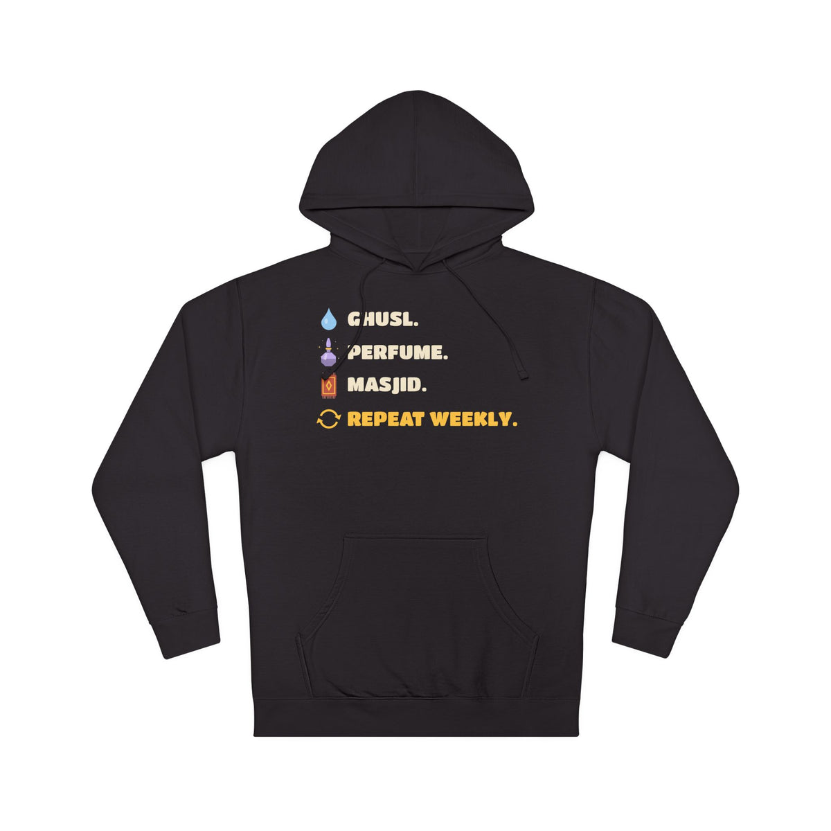 Ghusl Perfume Masjid Repeat Islamic Hoodie in Black – AdabStars