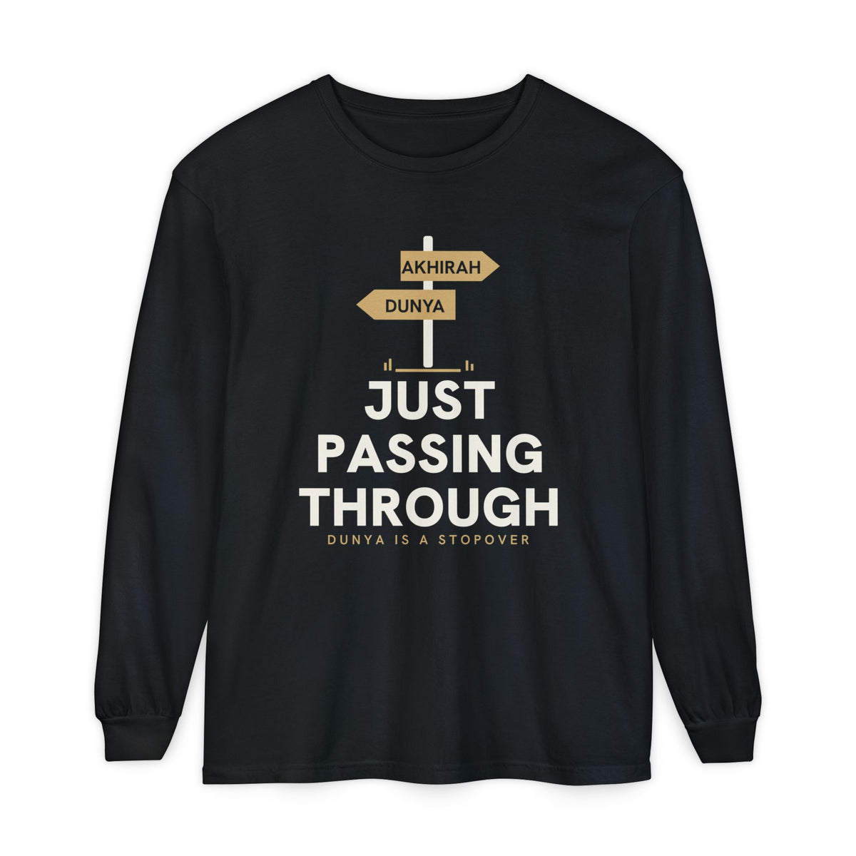 Just Passing Through Islamic Heavyweight Long Sleeve Shirt in Black – AdabStars