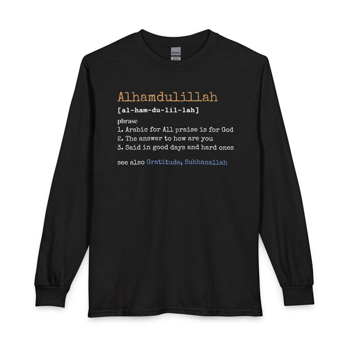 Alhamdulillah Definition Islamic Long Sleeve Shirt in Black – AdabStars
