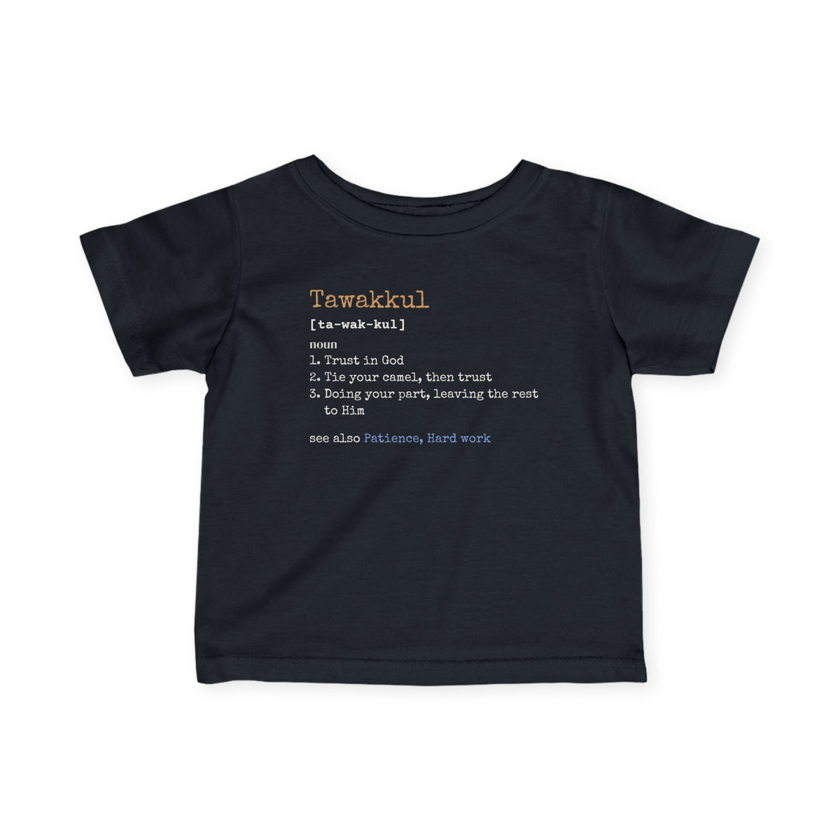 Tawakkul Definition Islamic Baby T-Shirt in Black – AdabStars