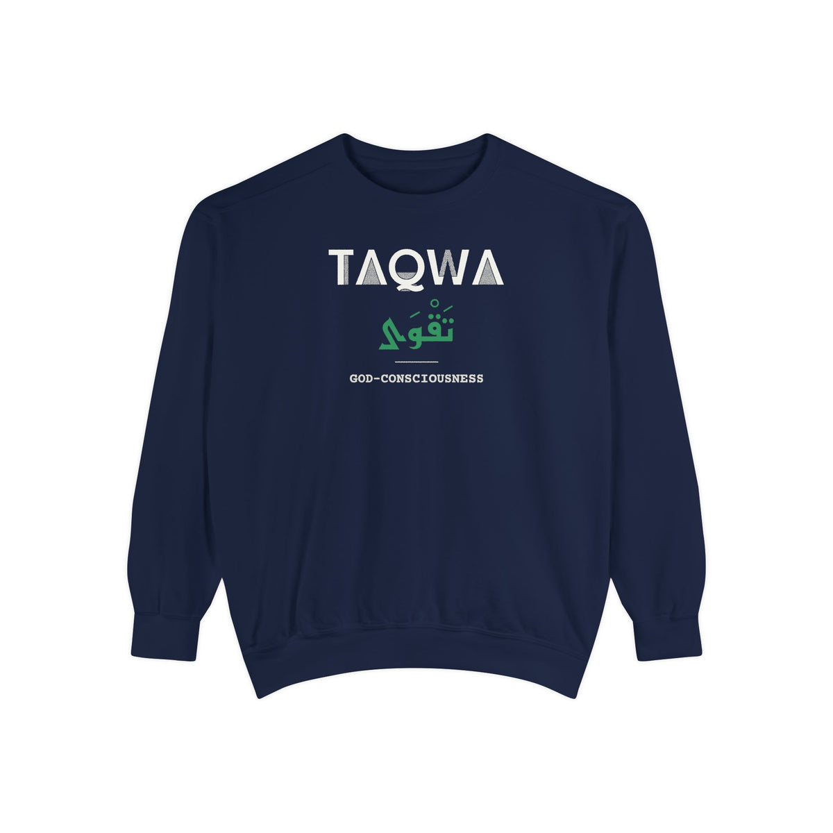 Taqwa Dual Language with English Meaning Islamic Premium Sweatshirt in True Navy – AdabStars