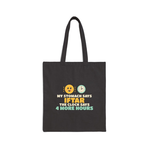 My Stomach Says Iftar Canvas Tote Bag in Black, double-sided print – AdabStars
