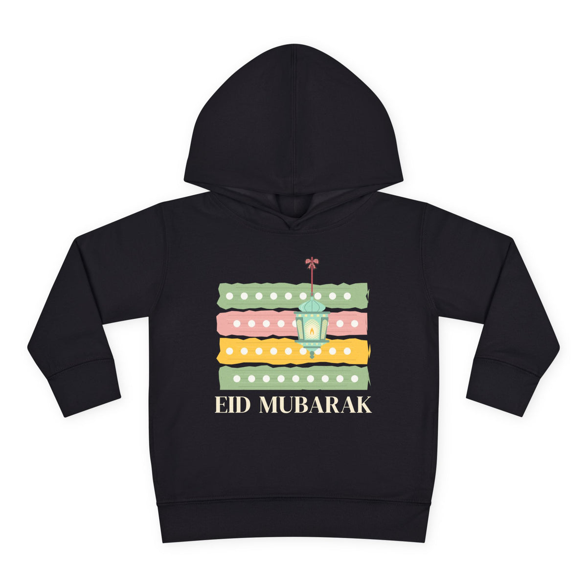 Eid Mubarak Polka Stripes Toddler Hoodie in Black – AdabStars
