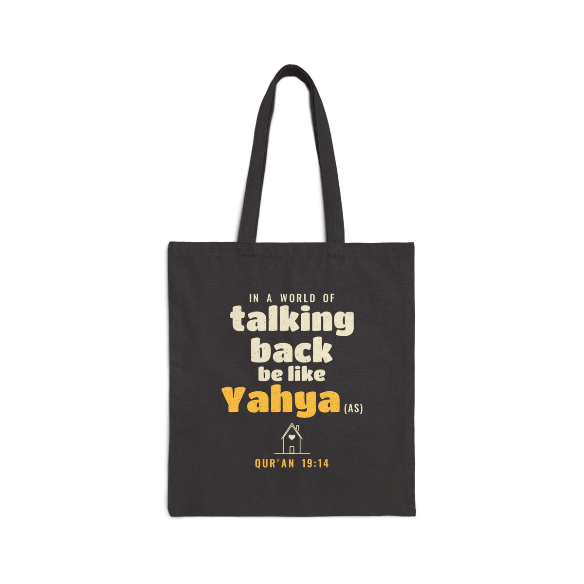 Be Like Yahya (AS) Canvas Tote Bag in Black, one-sided print – AdabStars