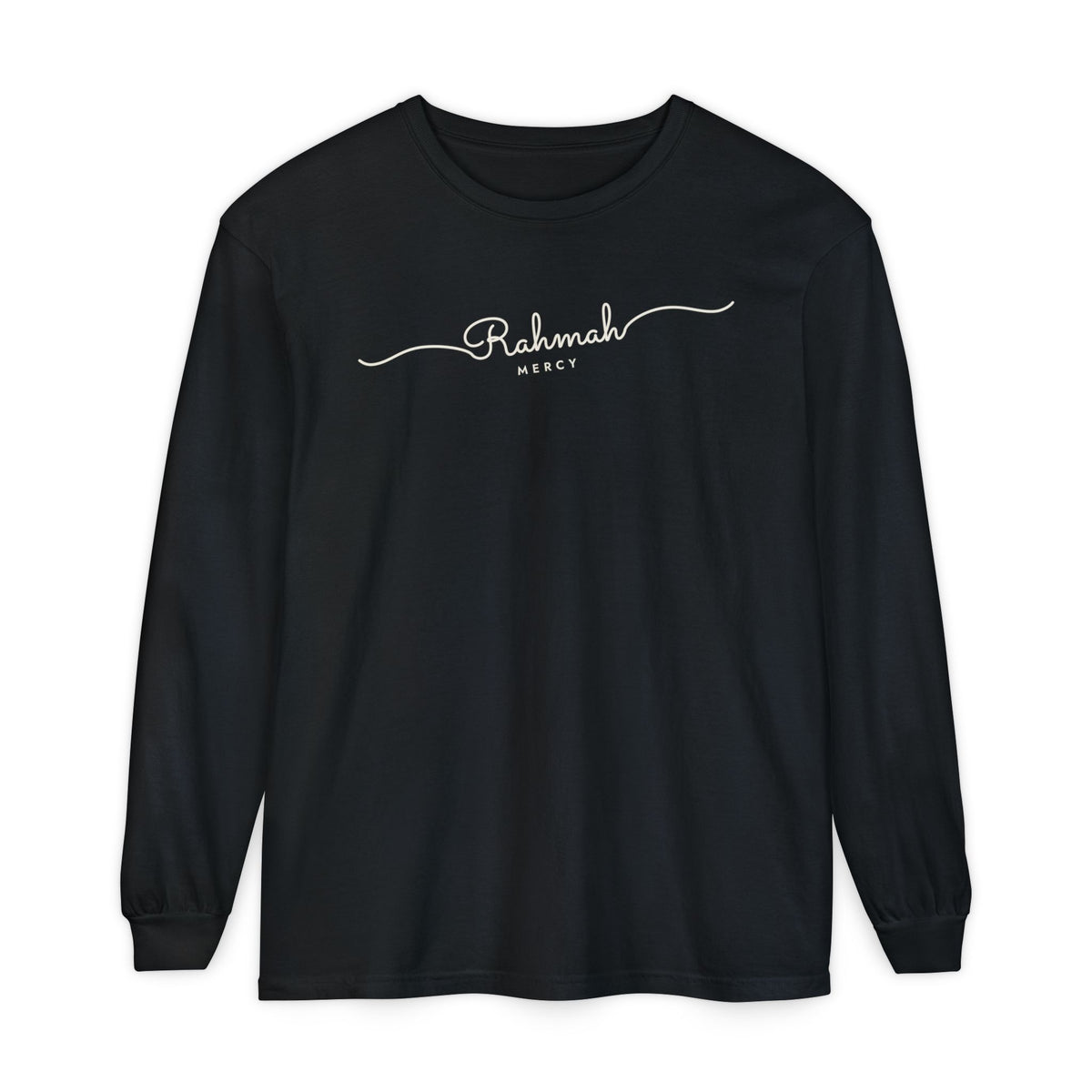 Rahmah Fine Line Script Islamic Heavyweight Long Sleeve Shirt in Black – AdabStars