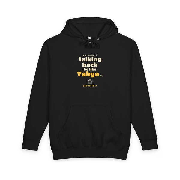 Be Like Yahya (AS) Heavyweight Premium Heavyweight Hoodie in Black, front and back print – AdabStars