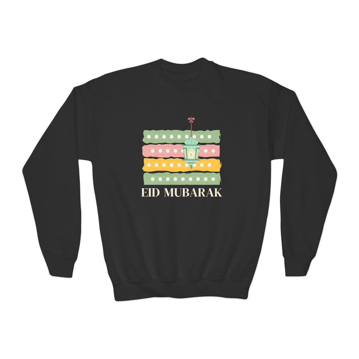 Eid Mubarak Polka Stripes Kids Sweatshirt in Black – AdabStars