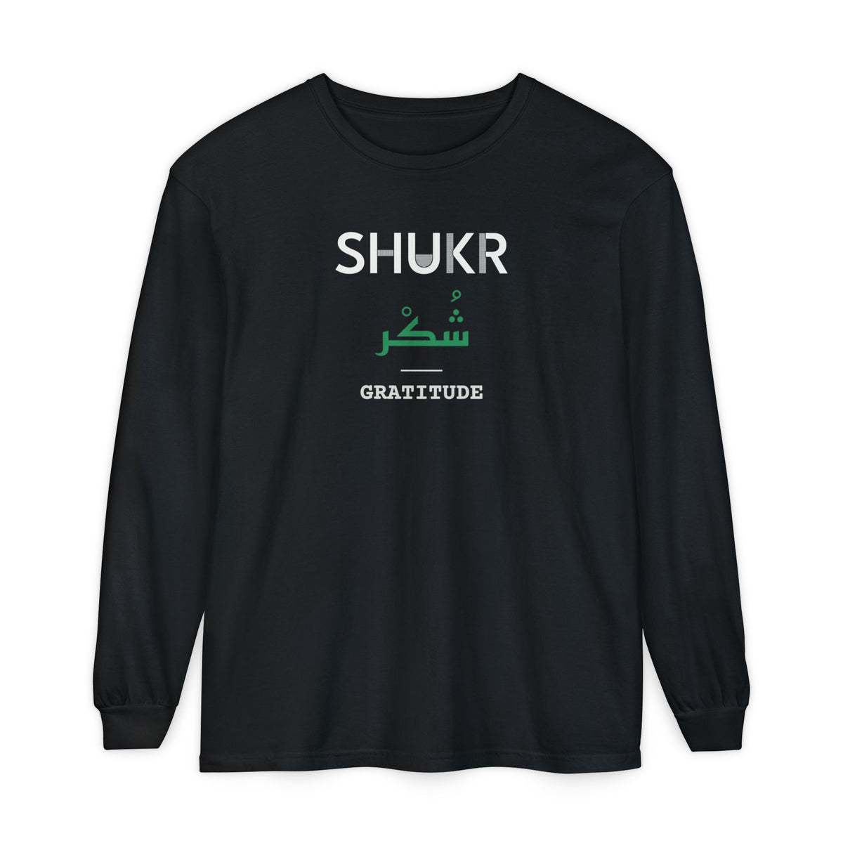 Shukr Dual Language with English Meaning Islamic Heavyweight Long Sleeve Shirt in Black – AdabStars