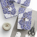 Islamic Mandala Gift Wrapping Paper – Elegant Blue & White Arabesque Design for Eid, Ramadan & Special Occasions back view – 