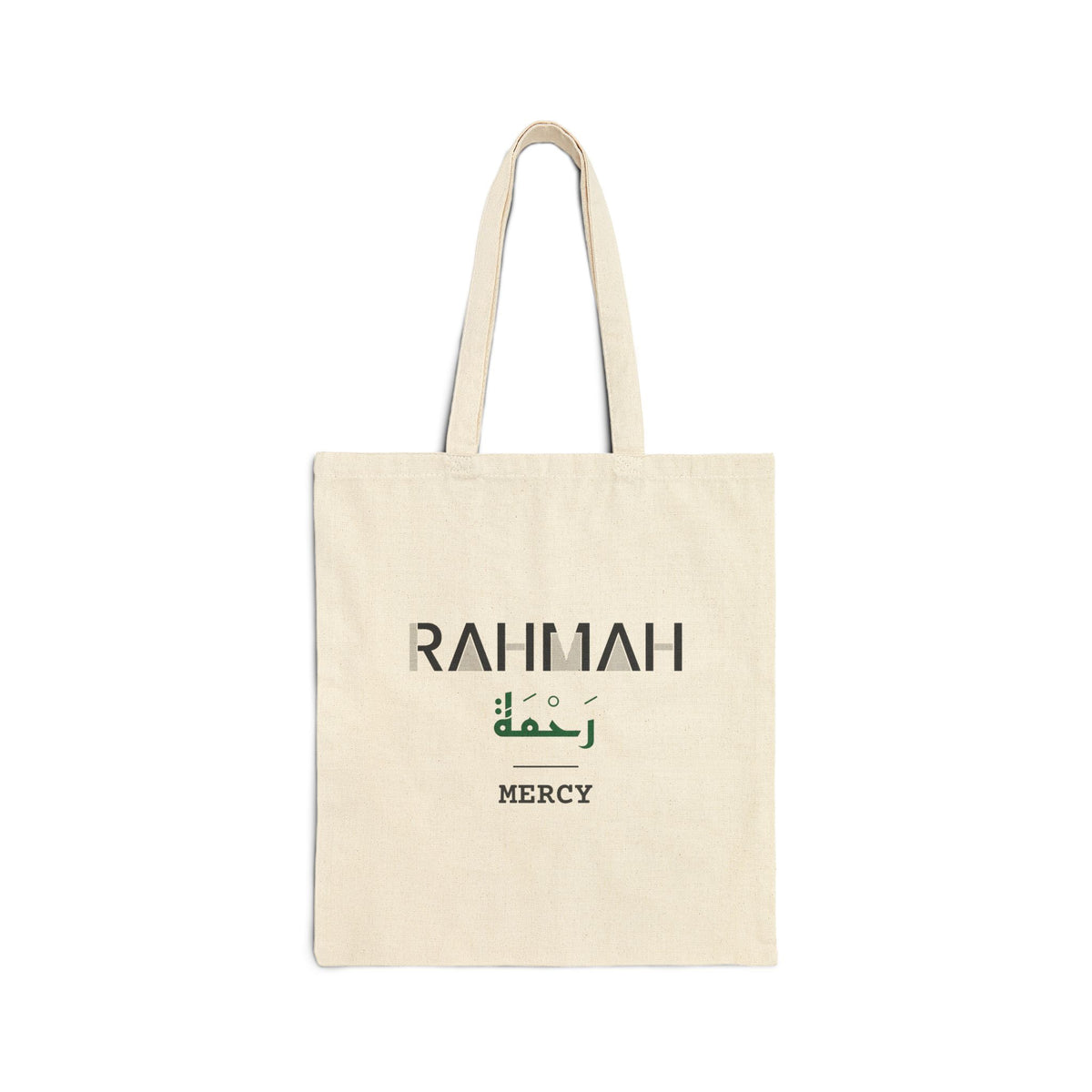 Rahmah Dual Language with English Meaning Islamic Canvas Tote Bag in Natural, one-sided print – AdabStars