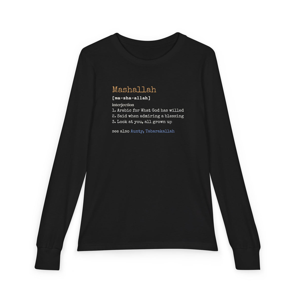 Mashallah Definition Islamic Kids Kids Long Sleeve Shirt in Black – AdabStars