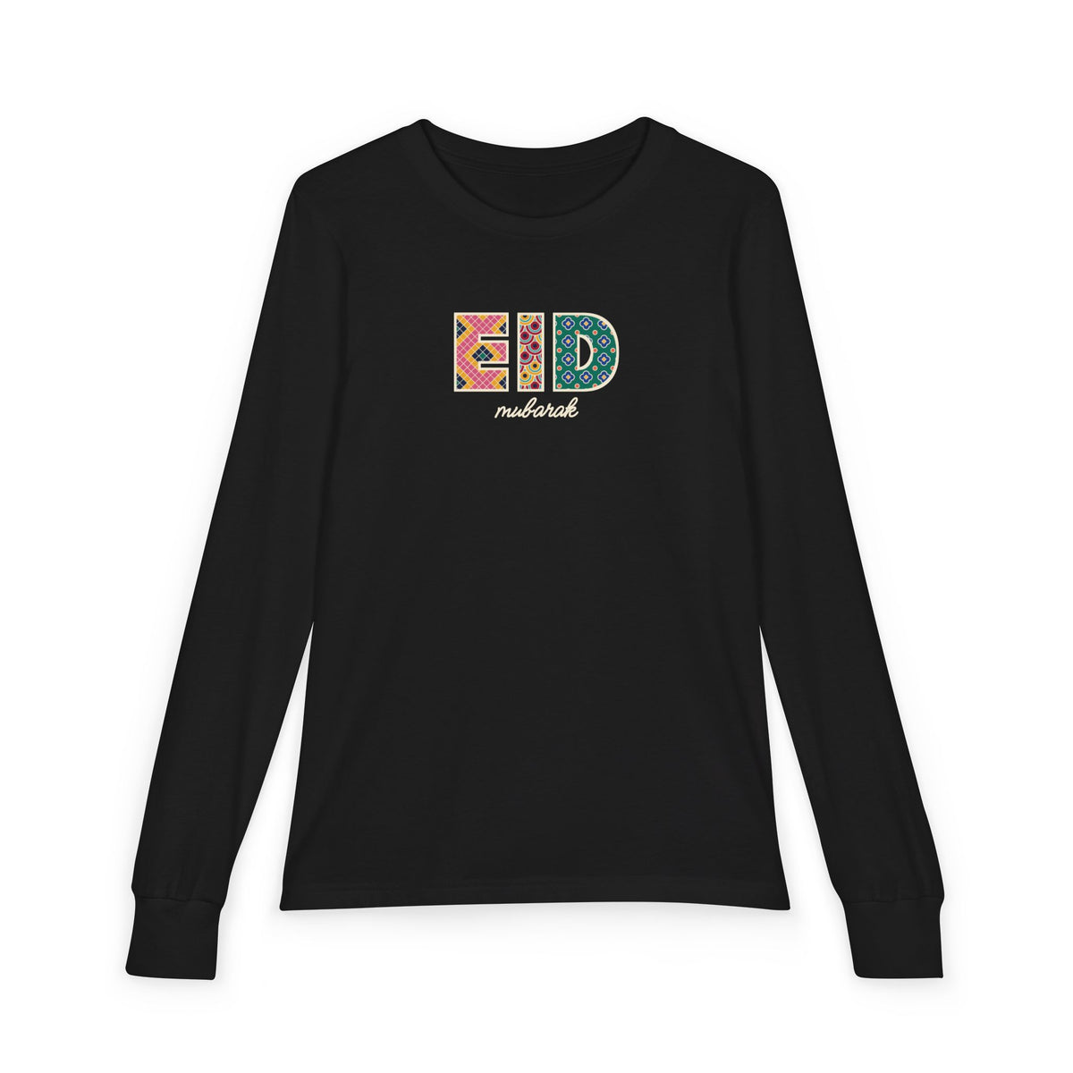 Eid Mubarak Patterned Letters Kids Kids Long Sleeve Shirt in Black – AdabStars