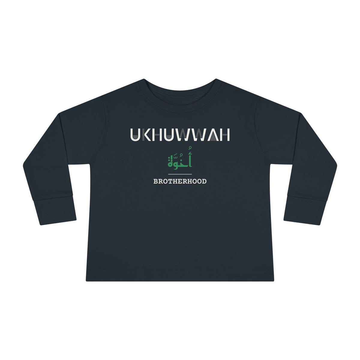 Ukhuwwah Dual Language with English Meaning Islamic Toddler Toddler Long Sleeve Shirt in Black – AdabStars
