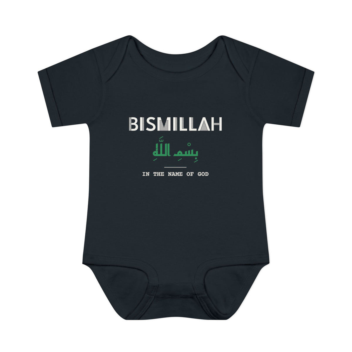 Bismillah Dual Language with English Meaning Islamic Baby Bodysuit in Black – AdabStars