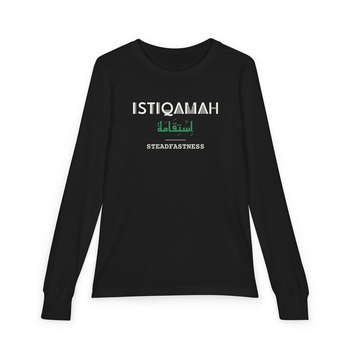 Istiqamah Dual Language with English Meaning Islamic Kids Kids Long Sleeve Shirt in Black – AdabStars