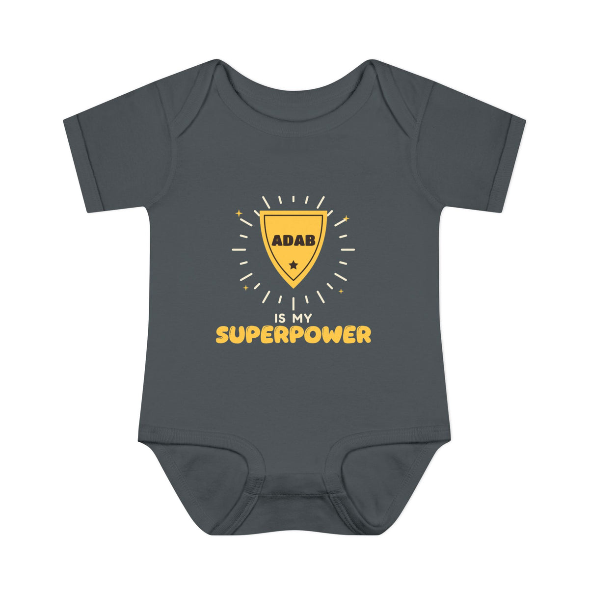Adab Superpower Islamic Baby Bodysuit in Charcoal – AdabStars