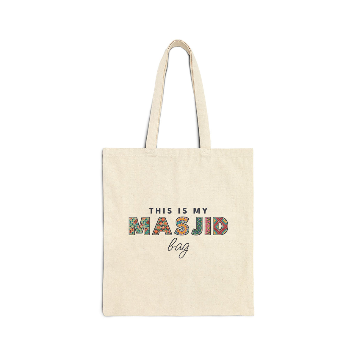 This Is My Masjid Bag Patterned Letters Canvas Tote Bag in Natural, one-sided print – AdabStars