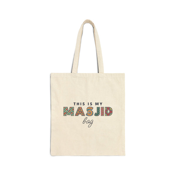 This Is My Masjid Bag Patterned Letters Canvas Tote Bag in Natural, one-sided print – AdabStars