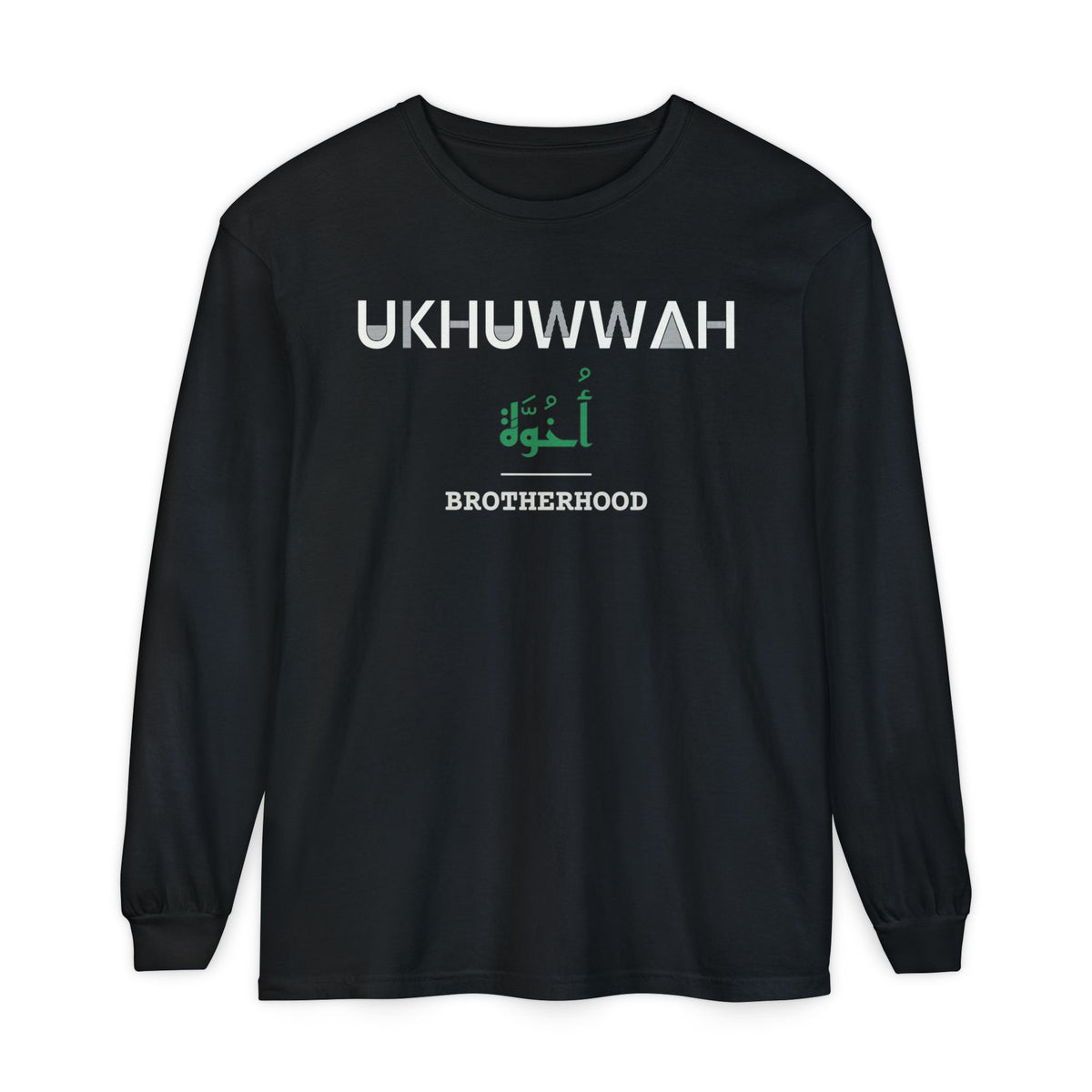 Ukhuwwah Dual Language with English Meaning Islamic Heavyweight Long Sleeve Shirt in Black – AdabStars