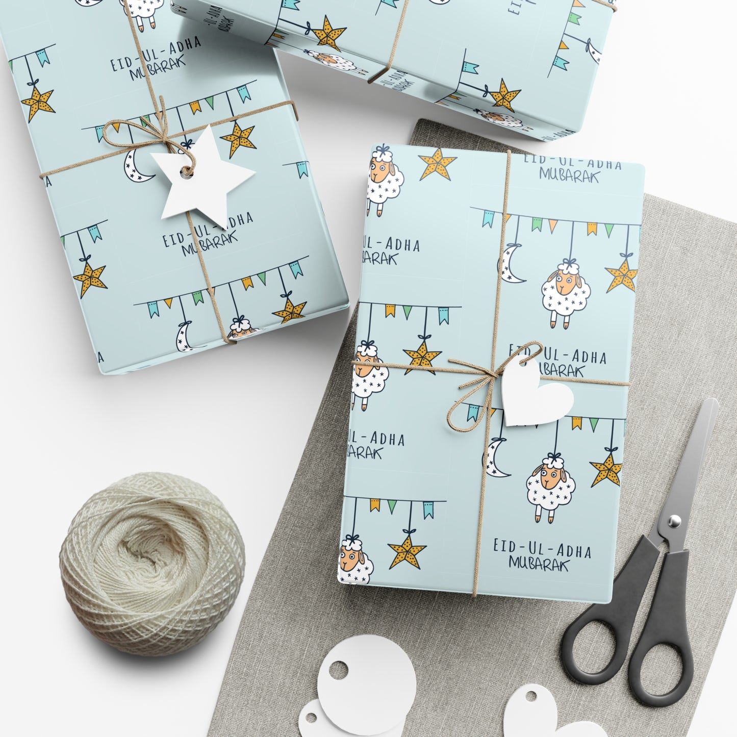 Wrapping Paper - Eid-Ul-Adha Mubarak with Sheep Crescent Moon and Star Gift Wrap Papers