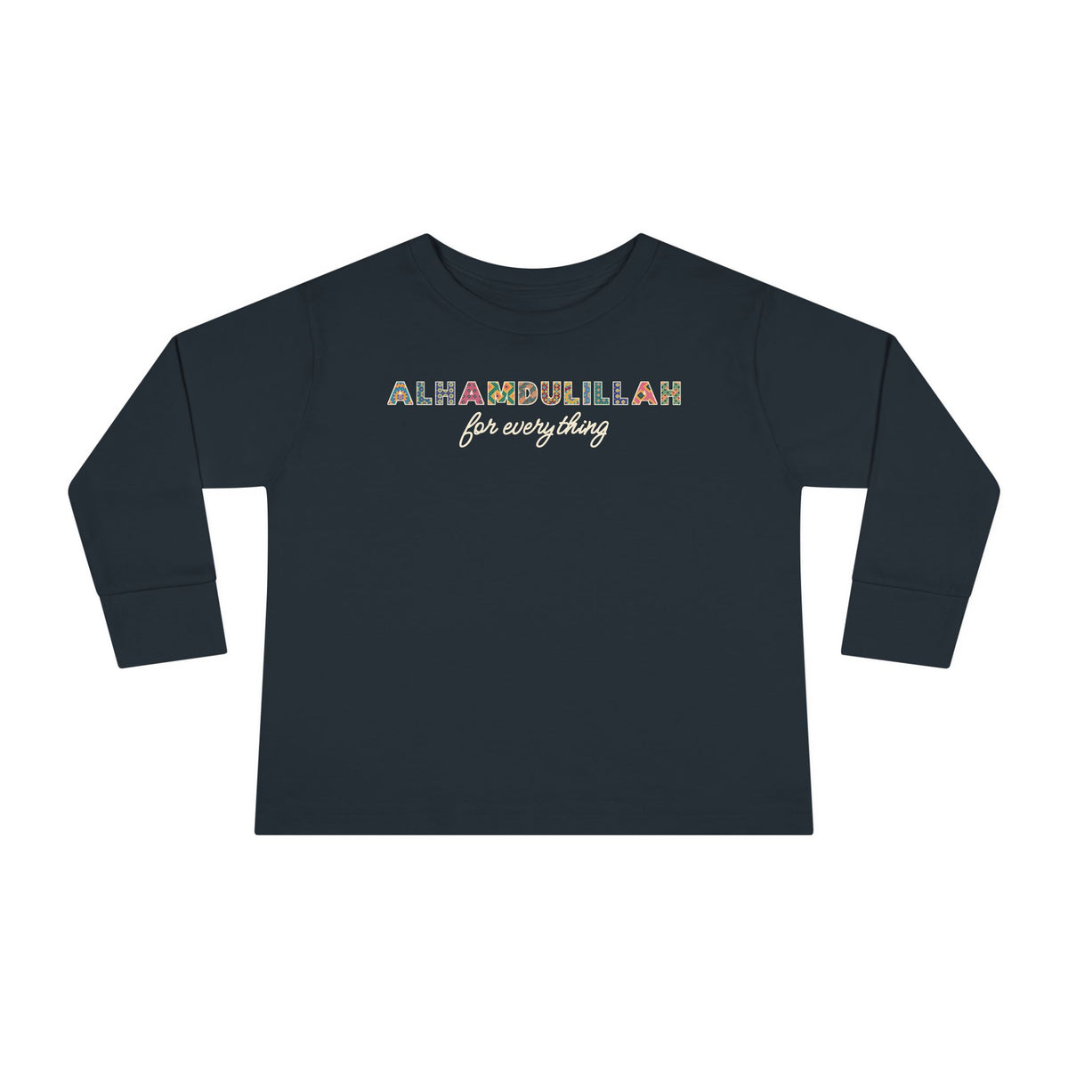 Alhamdulillah Patterned Letters Islamic Toddler Toddler Long Sleeve Shirt in Black – AdabStars