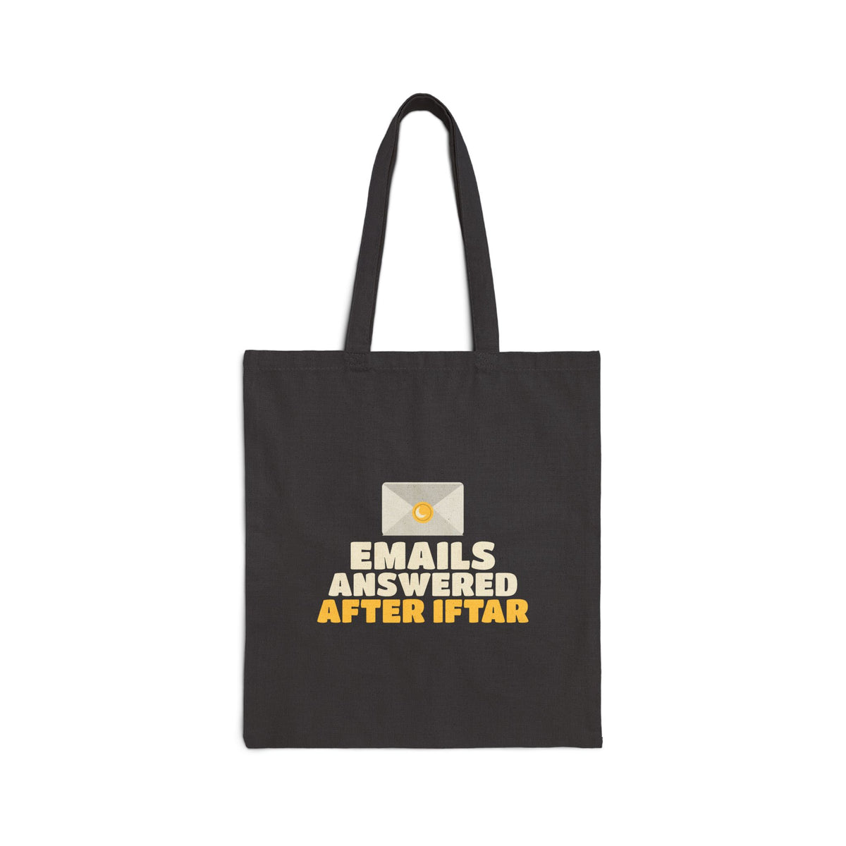 Emails Answered After Iftar Canvas Tote Bag in Black, double-sided print – AdabStars