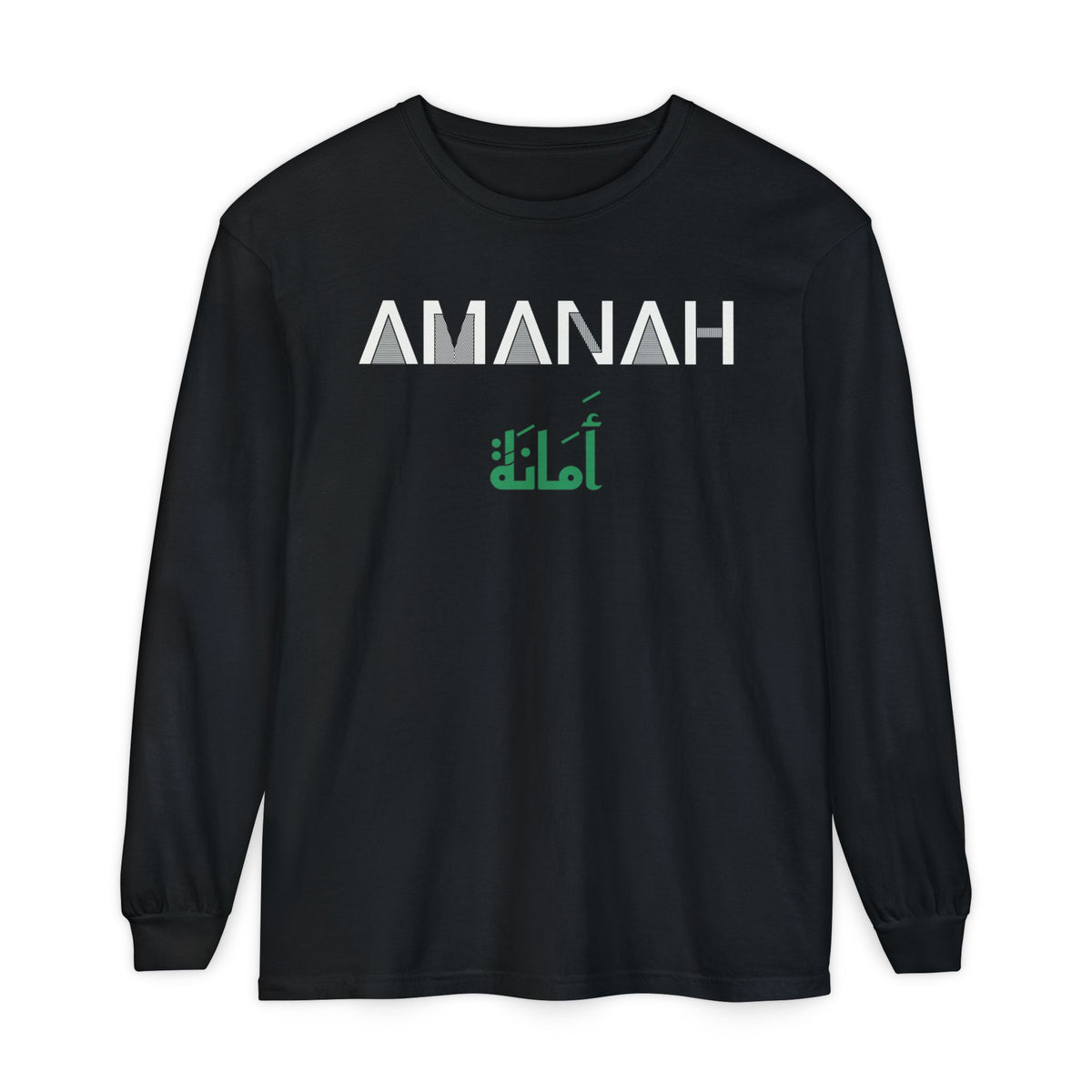 Amanah Dual Language Islamic Heavyweight Long Sleeve Shirt in Black – AdabStars