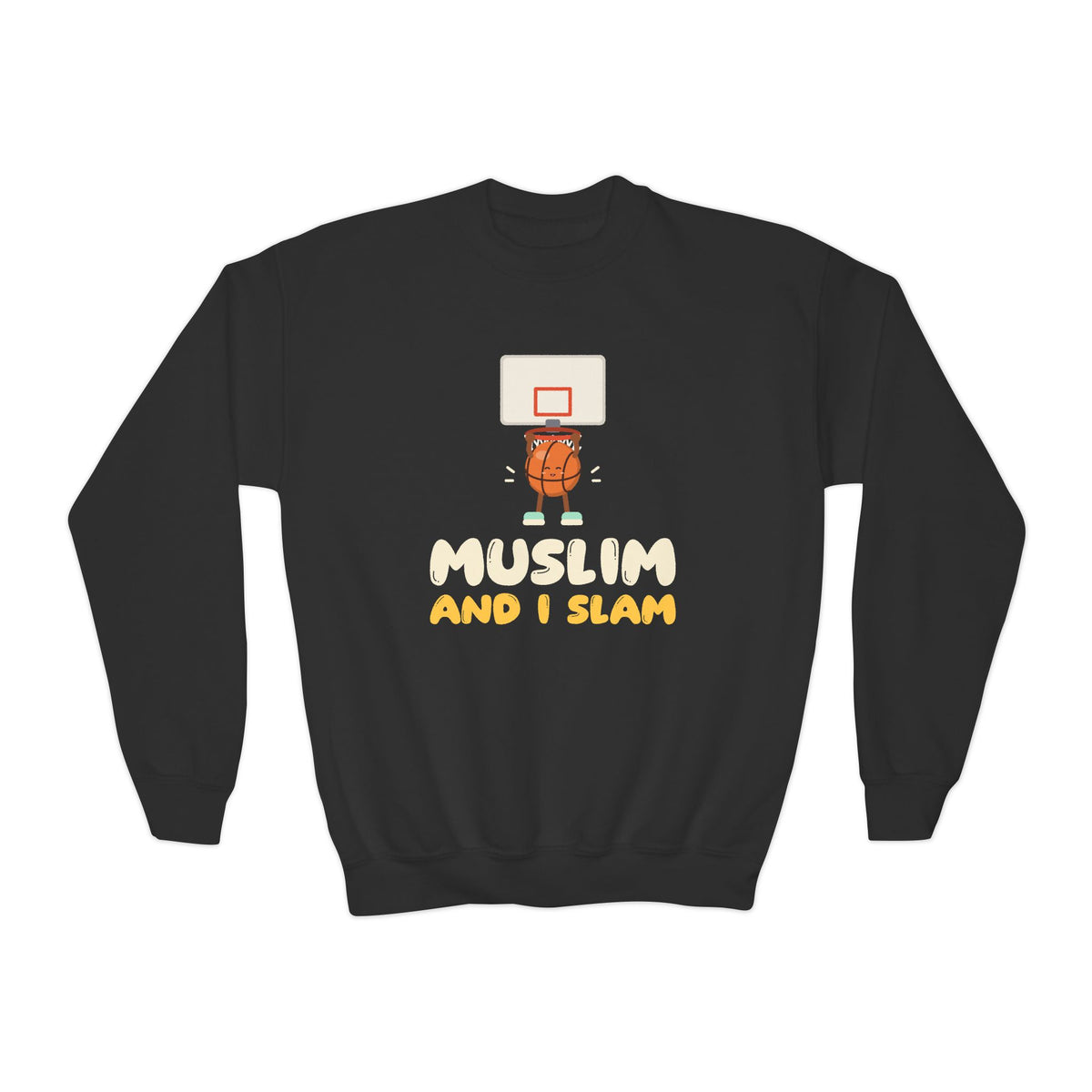 Muslim And I Slam Muslim Kids Sweatshirt | Kids Basketball Rhyme Dunking Ball Pun | AdabStars Islamic Kids Apparel