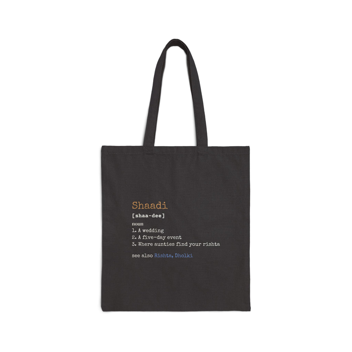 Shaadi Definition Canvas Tote Bag in Black, one-sided print – AdabStars
