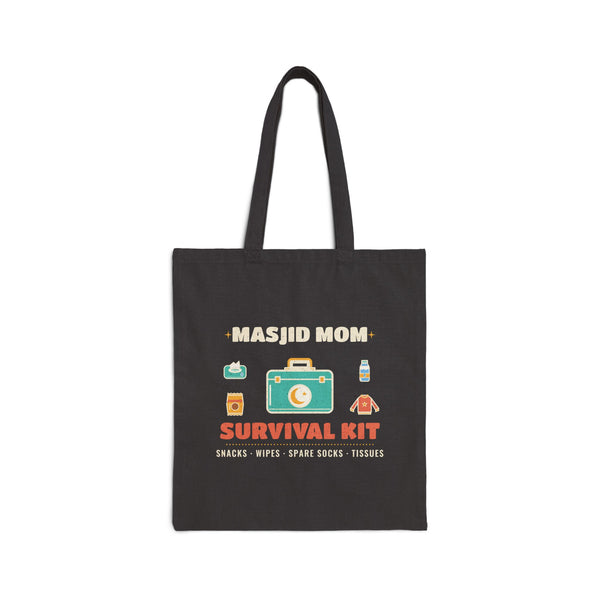 Masjid Mom Survival Kit Canvas Tote Bag in Black, one-sided print – AdabStars