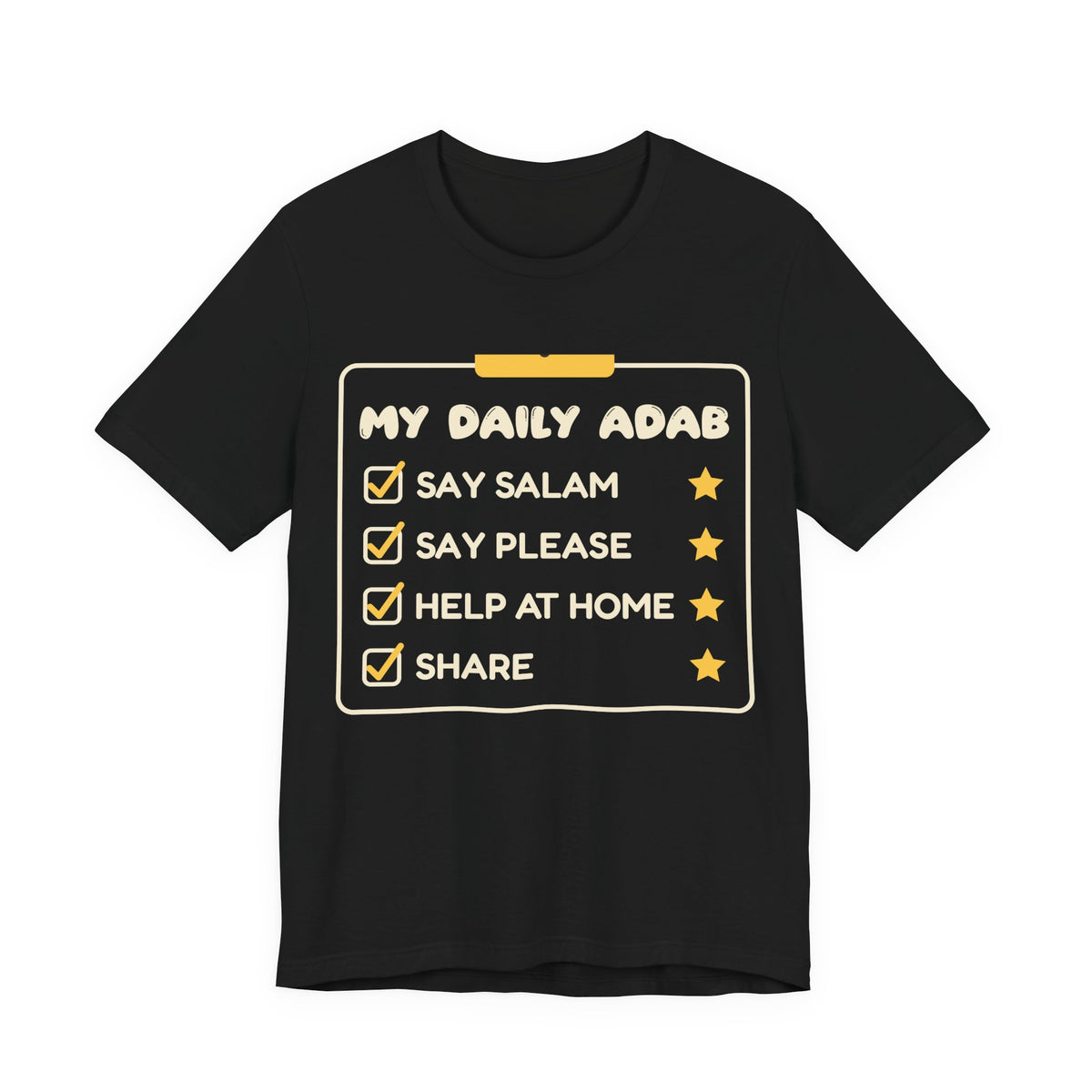 My Daily Adab Islamic Shirt | Checklist Kids Islamic Manners Salam Share | AdabStars Islamic Kids Apparel