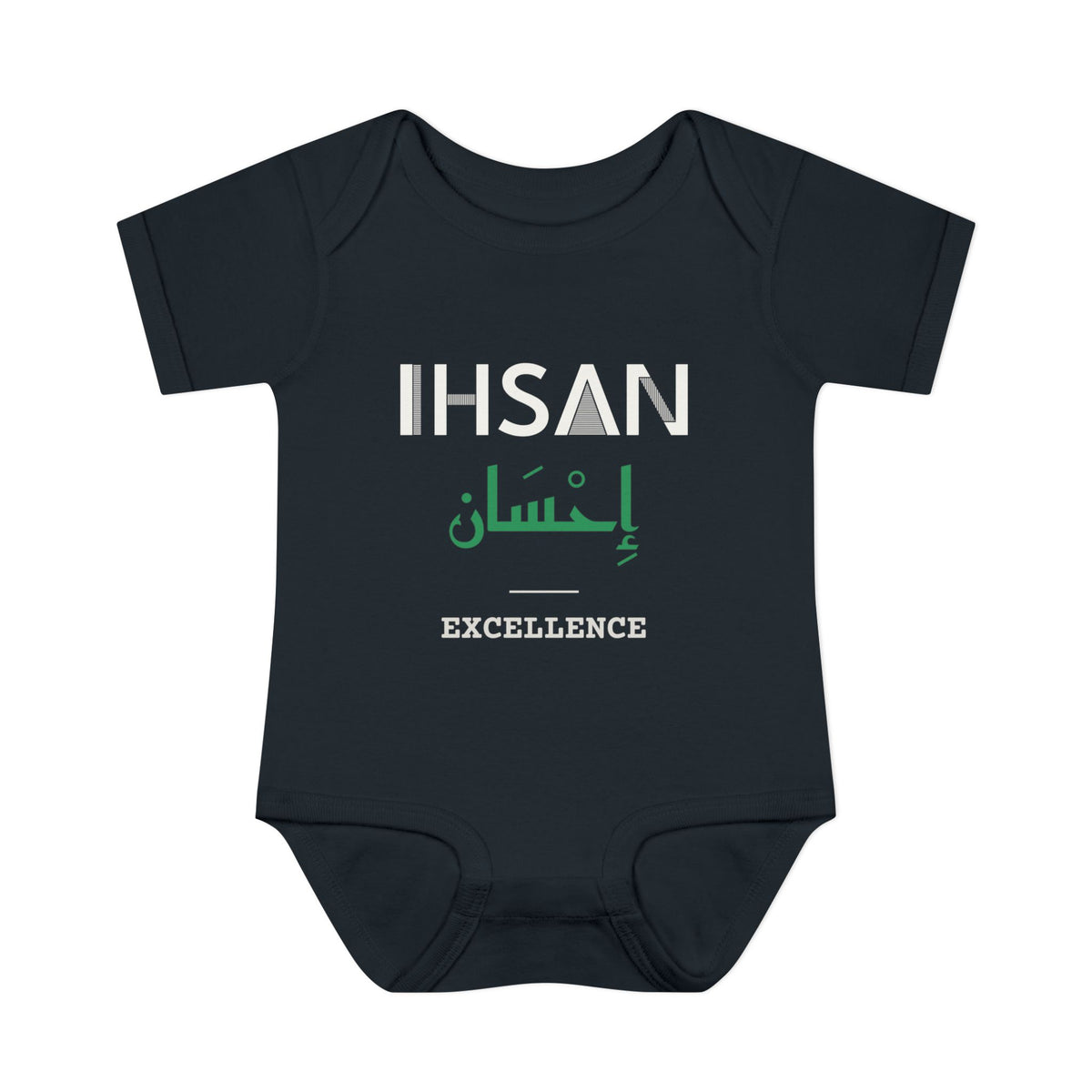 Ihsan Dual Language with English Meaning Islamic Baby Bodysuit in Black – AdabStars