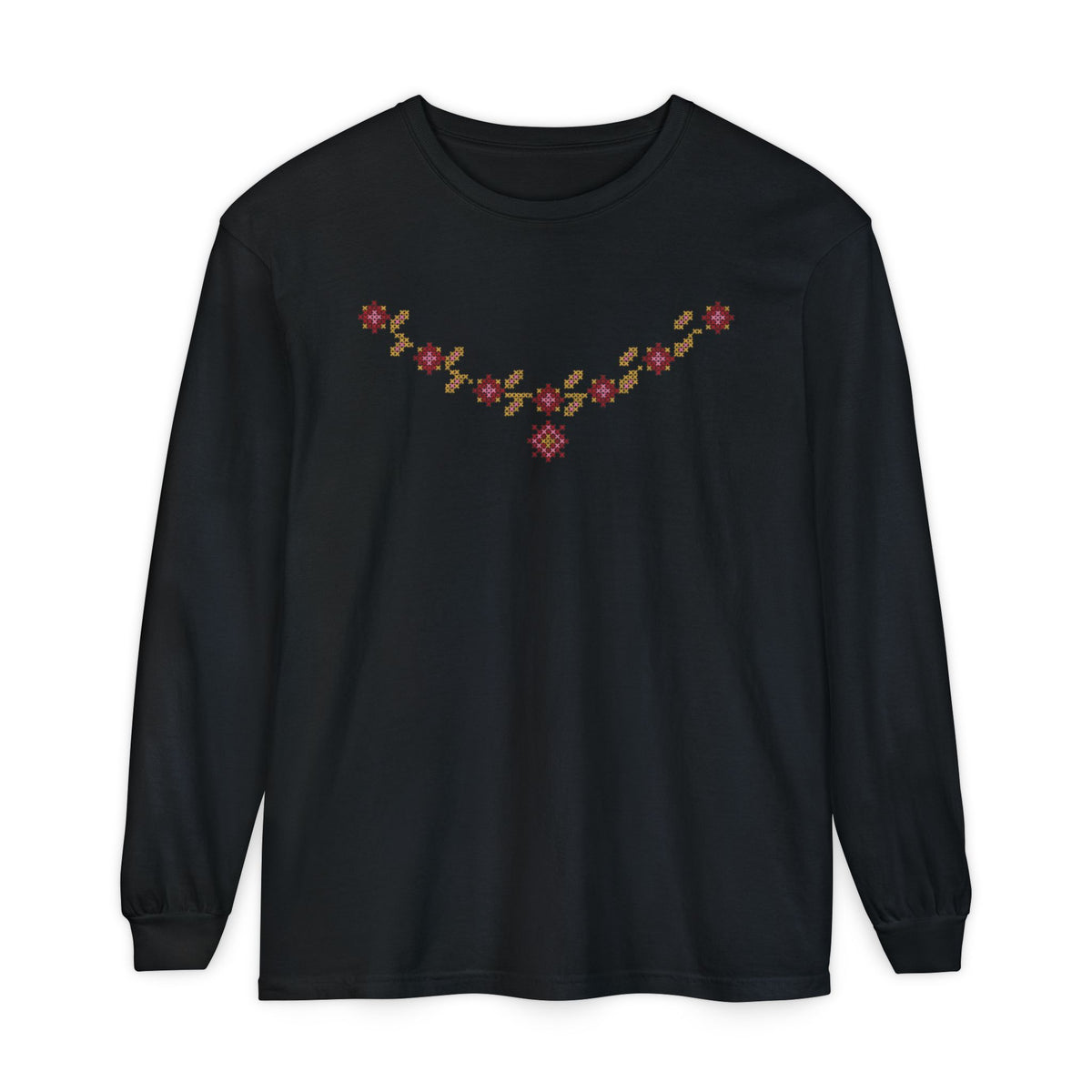 Tatreez Rose Vine Islamic Heavyweight Long Sleeve Shirt in Black – AdabStars